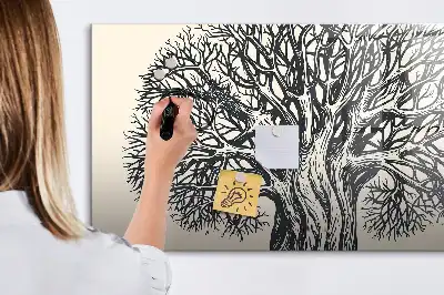 Magnetic glass dry erase board with nature tree design