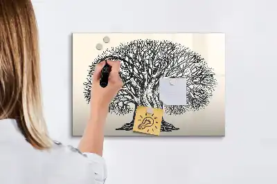 Magnetic glass dry erase board with nature tree design