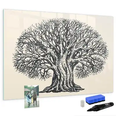 Magnetic glass dry erase board with nature tree design
