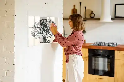 Magnetic glass dry erase board with nature tree design