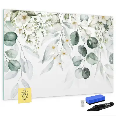 Magnetic glass dry erase board with nature plant print