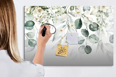 Magnetic glass dry erase board with nature plant print