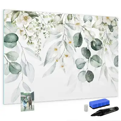 Magnetic glass dry erase board with nature plant print