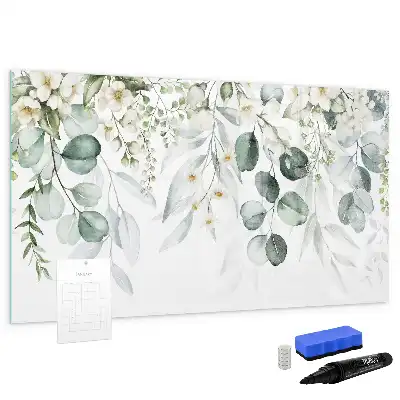 Magnetic glass dry erase board with nature plant print