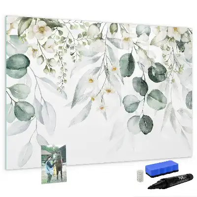 Magnetic glass dry erase board with nature plant print