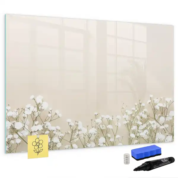 Magnetic glass dry erase board with blooming flowers pattern