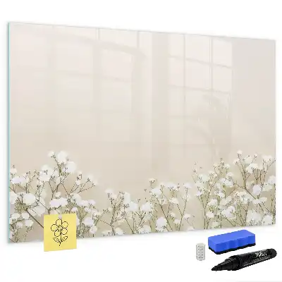 Magnetic glass dry erase board with blooming flowers pattern