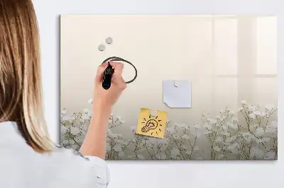 Magnetic glass dry erase board with blooming flowers pattern