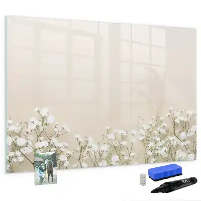 Magnetic glass dry erase board with blooming flowers pattern