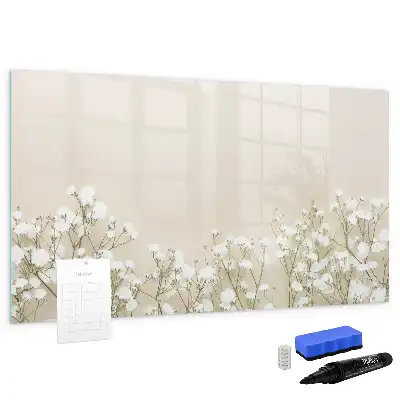 Magnetic glass dry erase board with blooming flowers pattern