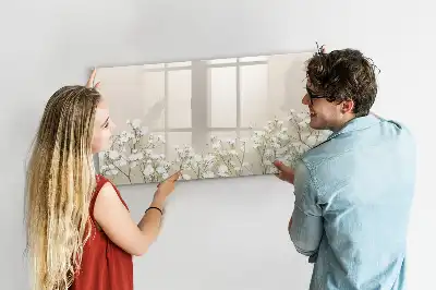 Magnetic glass dry erase board with blooming flowers pattern