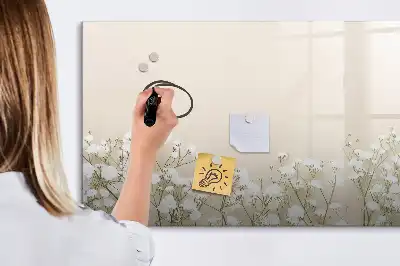 Magnetic glass dry erase board with blooming flowers pattern