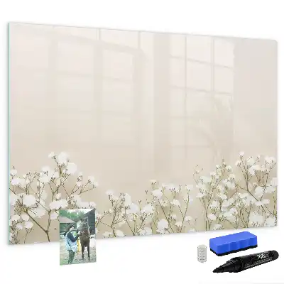 Magnetic glass dry erase board with blooming flowers pattern