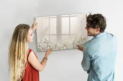 Magnetic glass dry erase board with blooming flowers pattern