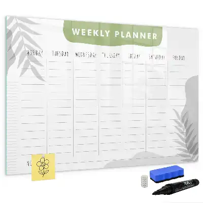 Magnetic glass dry erase board weekly planner version