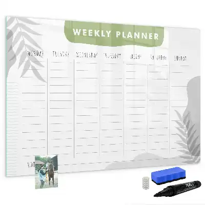 Magnetic glass dry erase board weekly planner version