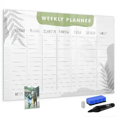 Magnetic glass dry erase board weekly planner version