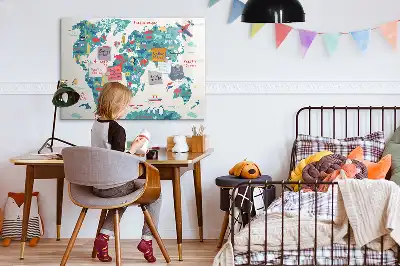 Magnetic marker board with a world map and picture display