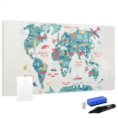 Magnetic marker board with a world map and picture display