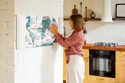 Magnetic marker board with a world map and picture display