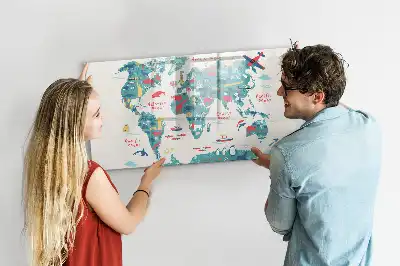 Magnetic marker board with a world map and picture display