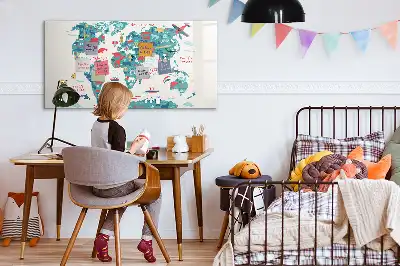 Magnetic marker board with a world map and picture display