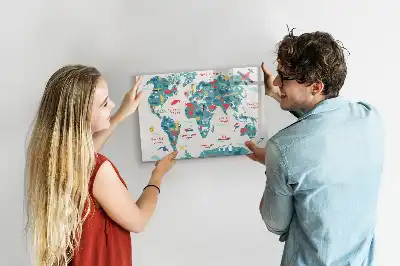 Magnetic marker board with a world map and picture display