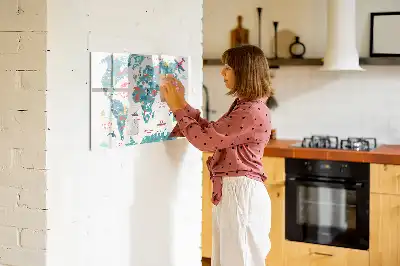 Magnetic marker board with a world map and picture display