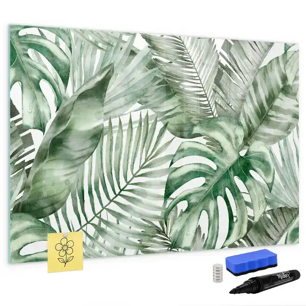 Magnetic marker board with plant leaves print