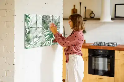 Magnetic marker board with plant leaves print