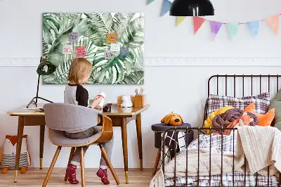 Magnetic marker board with plant leaves print