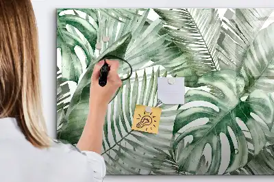 Magnetic marker board with plant leaves print