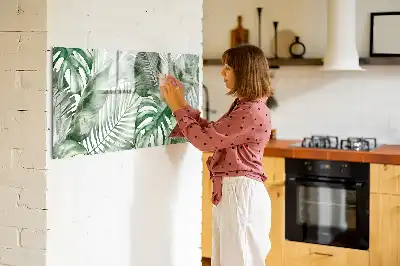 Magnetic marker board with plant leaves print