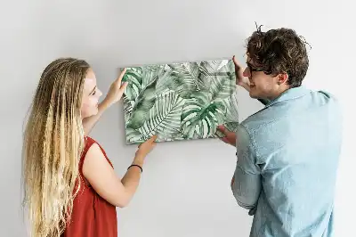 Magnetic marker board with plant leaves print
