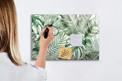 Magnetic marker board with plant leaves print