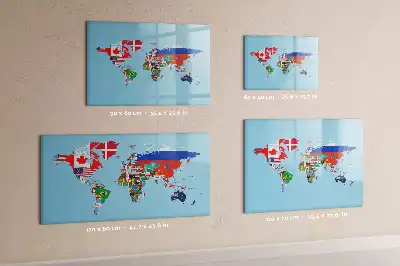 Magnetic glass dry erase board map with flags design