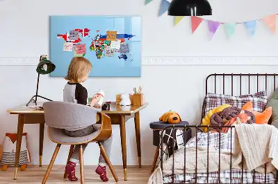 Magnetic glass dry erase board map with flags design
