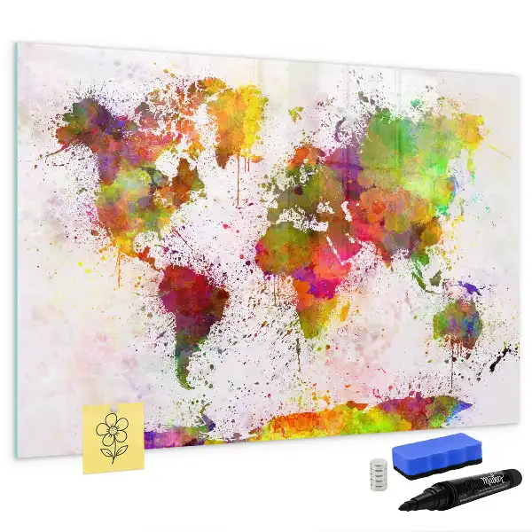 Watercolor world map magnetic marker board