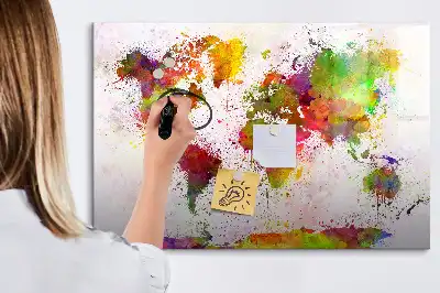 Watercolor world map magnetic marker board