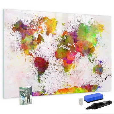 Watercolor world map magnetic marker board
