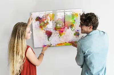 Watercolor world map magnetic marker board