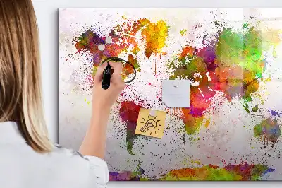 Watercolor world map magnetic marker board