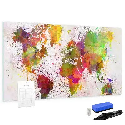 Watercolor world map magnetic marker board