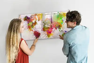 Watercolor world map magnetic marker board