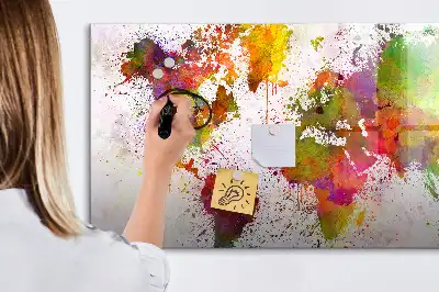 Watercolor world map magnetic marker board