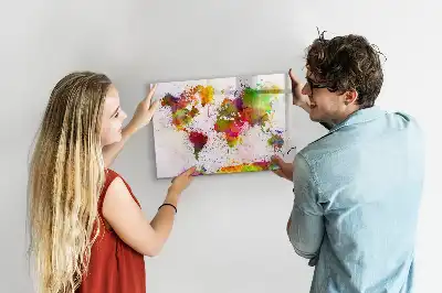 Watercolor world map magnetic marker board