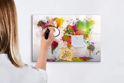 Watercolor world map magnetic marker board