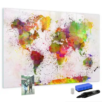 Watercolor world map magnetic marker board