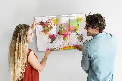 Watercolor world map magnetic marker board