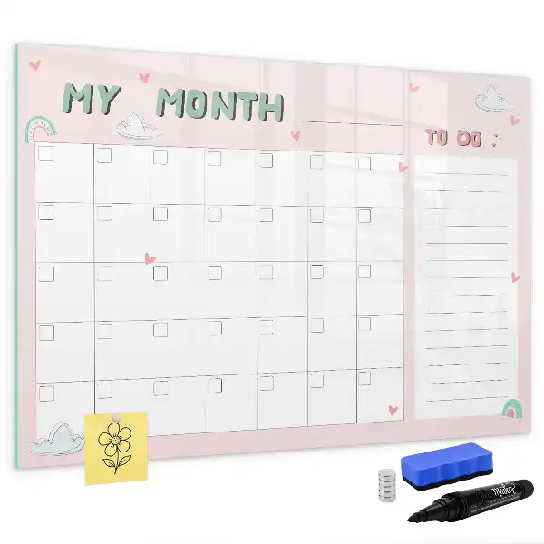 Magnetic glass dry erase board monthly planner for children